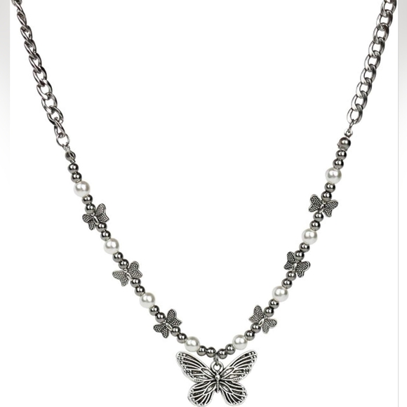 Jewelry - Butterfly Pearl Silver Necklace - Women Jewelry